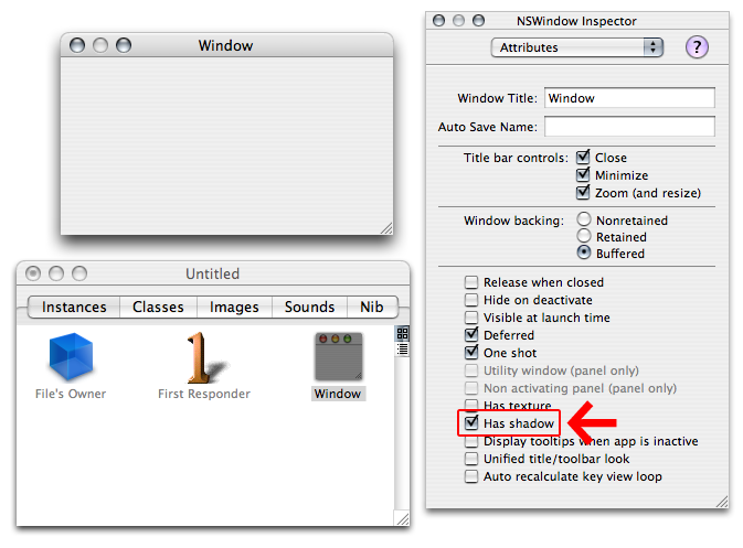 Drop Shadow checkbox in Interface Builder