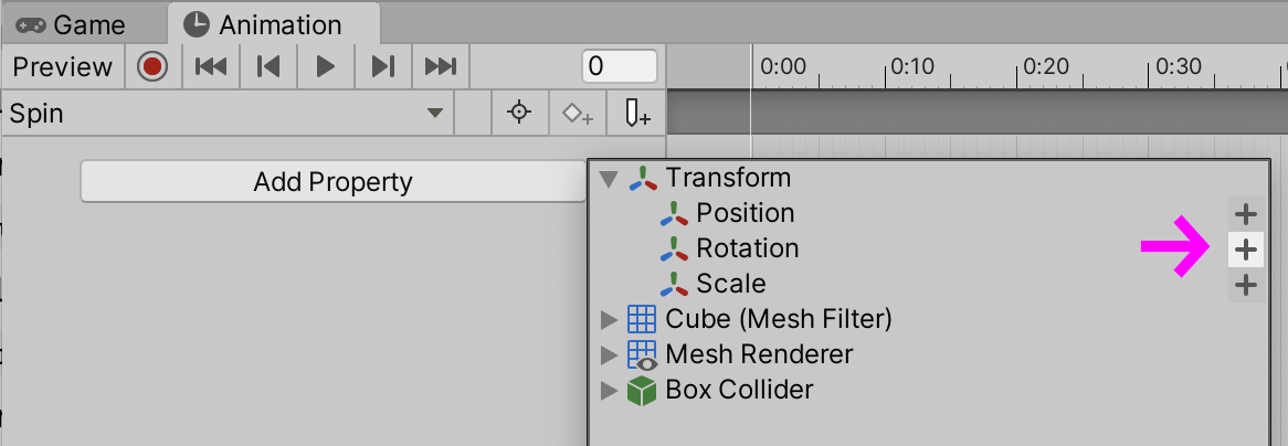 Unity Animation Property selector