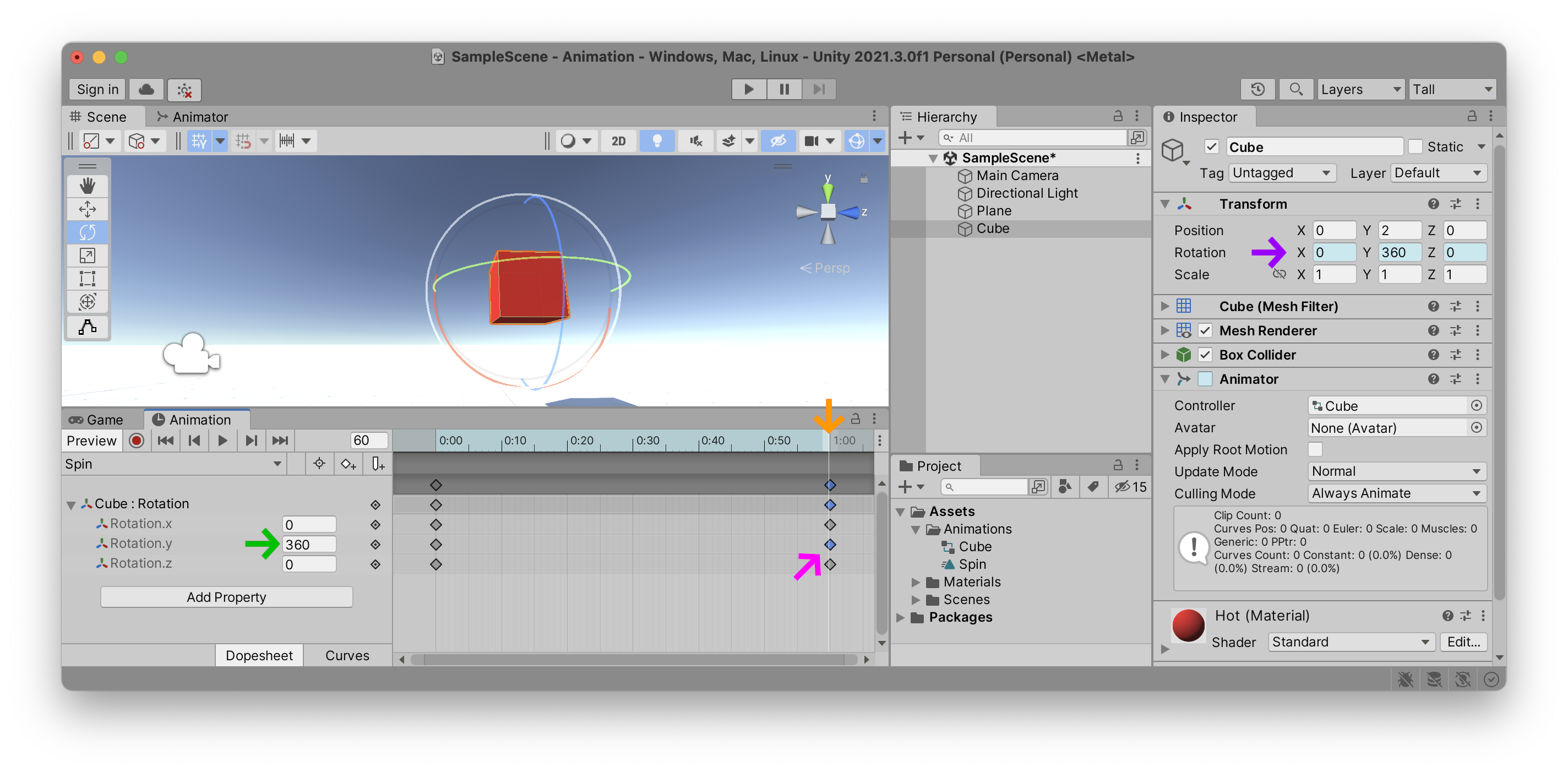 Unity Animation Clip Keyframes