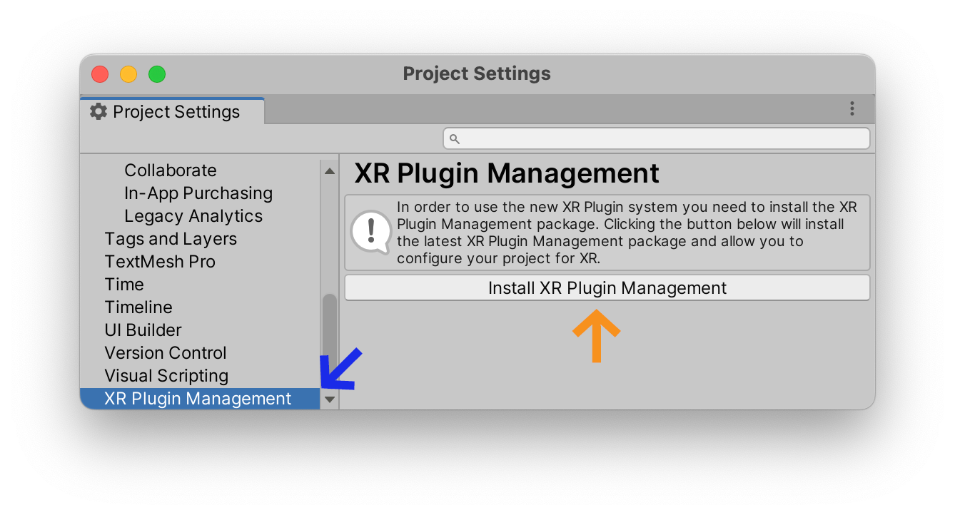 Unity Settings Install XR Plugin