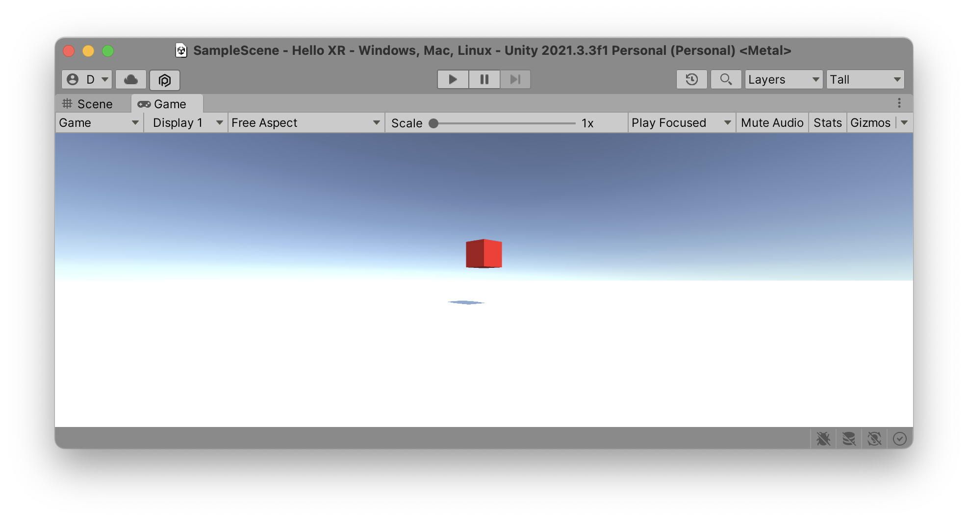 Unity Red Cube Game View