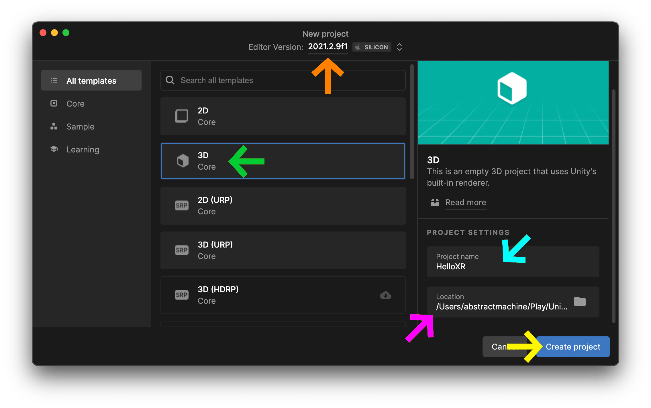 Unity New Project window